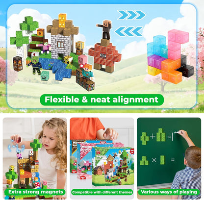 160 Pcs Magnetic Blocks - Magnetic Building Blocks for Kids Ages 4-8, Magnet Cubes Stacking Toy, Classroom STEM Toys, Birthday Gift for 3+ Year Old Boys Girls (Patent Pending)