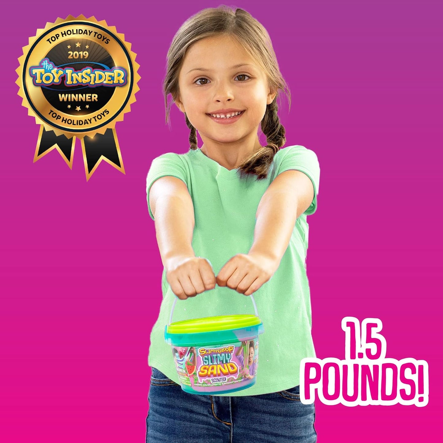 SLIMYSAND by Horizon Group USA, 1.5 Lbs of Stretchable, Expandable, Moldable Cloud Slime, Non Stick, Slimy Play Sand in A Reusable Bucket, Blue- A Sensory Activity , Light Blue