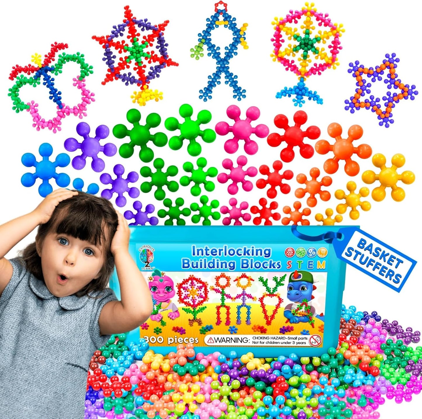 Curious 2 Learn 300pcs Pastel Building Blocks STEM Toy – Montessori Interlocking Discs Set for Kids 3+ | Educational Construction Set | Creative Gift for Girls & Boys | Safe, Durable & Colorful