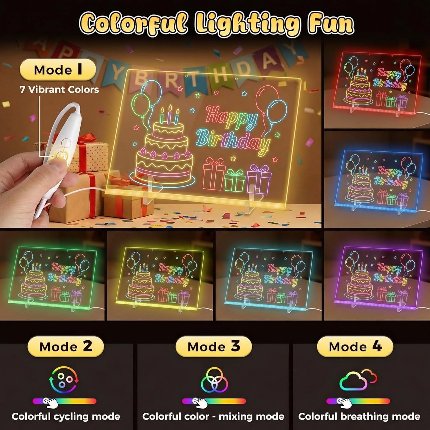 3 otters Led Drawing Board for Kids, 13.7"x10" Light UP Note Pad with 7 Colors Dry Erase Boards with 7 Markers, Soft Cloth, Hanging Chain, Spray Bottle, Holiday Birthday Trend Gift