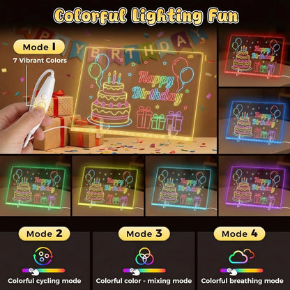 3 otters Led Drawing Board for Kids, 13.7"x10" Light UP Note Pad with 7 Colors Dry Erase Boards with 7 Markers, Soft Cloth, Hanging Chain, Spray Bottle, Holiday Birthday Trend Gift