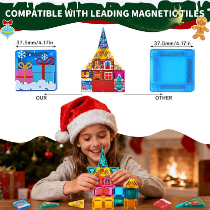 Enjoyjoy Mini Magnetic Tiles - 50PCS Travel Magnetic Tiles Set with Metal Case Portable On-The-Go Magnet Tiles for Kids Magnet Building Blocks Ages 3+ Boys and Girls Christmas Birthday Gift