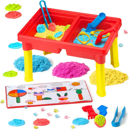 Carolart Ocean Sensory Table with Sands, Bin with Lid, Indoor Outdoor Use, Sand Art Kit for Boys and Girls, Toys for Toddlers Age 3-5, 17x11.5x10.2 Inches