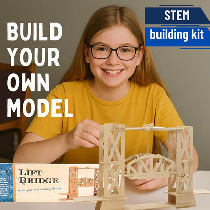 PATHFINDERS STEM Kit – Strauss Lift Bridge Model – DIY Wooden Engineering Build Kit for Kids Teens & Adults – Working Drawbridge Mechanism – Educational Gift