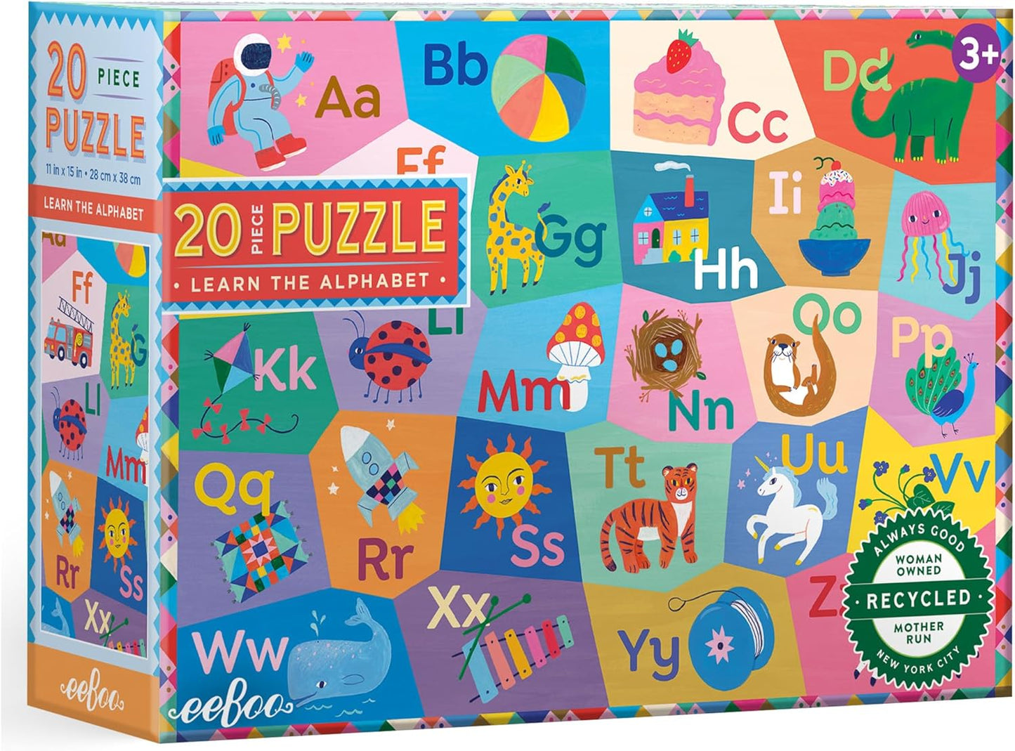 eeBoo 20 Piece Giant Floor Puzzle - Learn The Alphabet Children's Puzzle Letters & Object Themed, Large Pieces for Small Hands to Develop Motor Skills