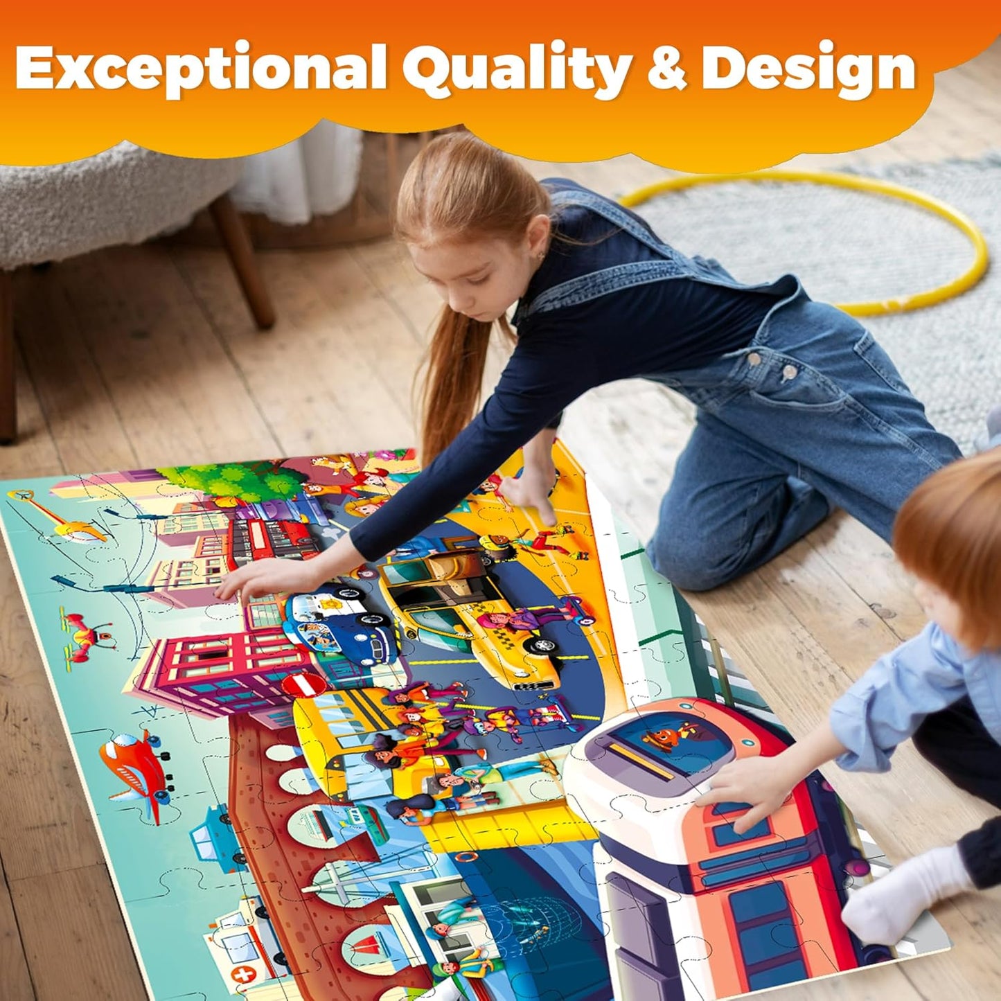 QUOKKA Giant Floor Puzzle for Kids Ages 4-6 – 2x3 Feet Extra-Thick 48 Pieces Toddler Puzzle Ages 3-5 – Construction Educational Activity for Boys Girls – Premium Box with Sturdy Handle & Magnetic