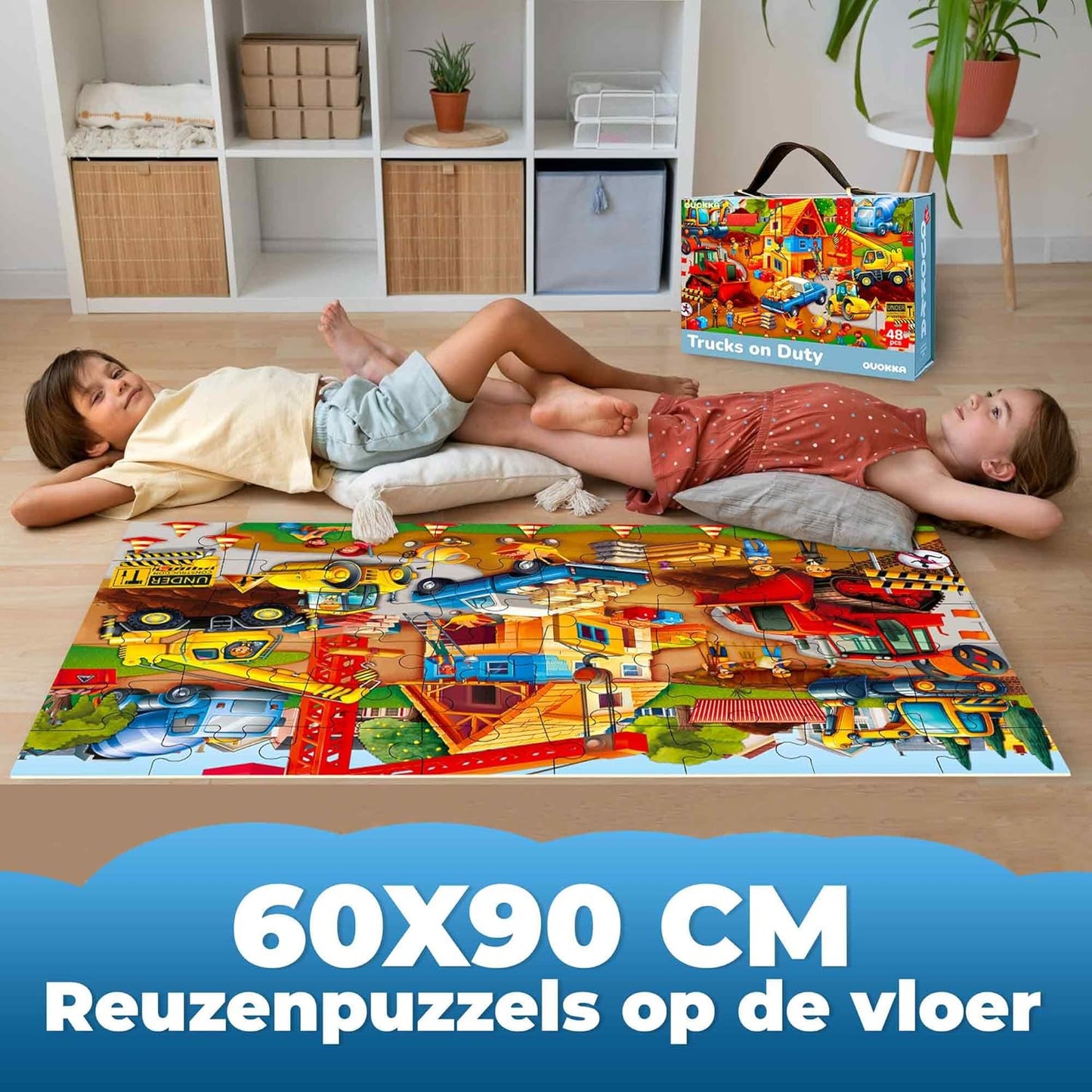 QUOKKA Giant Floor Puzzle for Kids Ages 4-6 – 2x3 Feet Extra-Thick 48 Pieces Toddler Puzzle Ages 3-5 – Construction Educational Activity for Boys Girls – Premium Box with Sturdy Handle & Magnetic