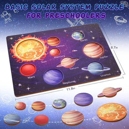 Zeoddler Solar System Puzzle for Kids 3-6, Wooden Space Toys, Planets for Kids, Preschool Learning Activities, Gift for Boys, Girls