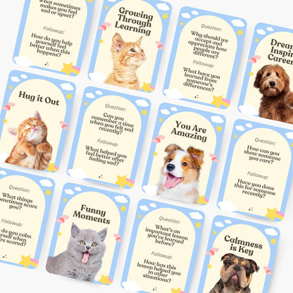 CATCHYOURDREAMS Pawsitive Talk - 50 Mindfulness Converstion Starter Cards for Kids Children and Parents - Meaningful Conversations on Emotions and Wellness Autism Learning