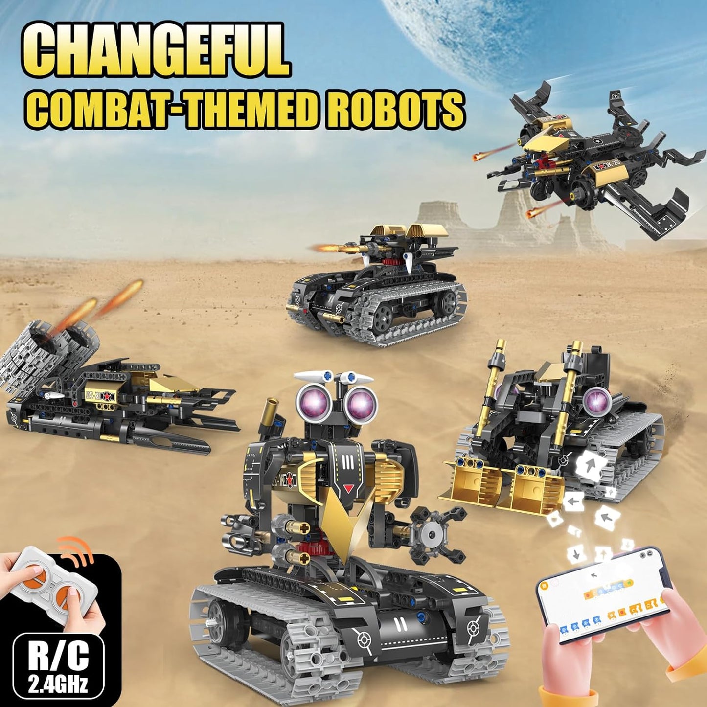 5-in-1 RC Robot Building Kit for Kids, APP & Remote Control STEM Robotics Technic Coding Robotic Toys, Erector Set with 323 Pcs, Educational Toy for Boys Girls Age 8 9 10 11 12 13 14+