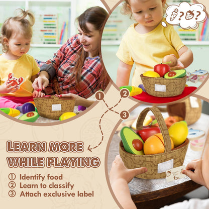 Lehoo Castle Wooden Play Food Set, Toy Food for Toddlers 1-3, Pretend Play Kitchen Accessories, Cutting Food Toys, Montessori Sorting Toys for Kids 3-5 Girls Boys