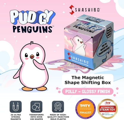 Shashibo Pudgy Penguins Shape Shifting Box – STEM Fidget Toy with Ultra Strong Magnets, Puzzle Cube Transforms into 100+ Shapes, Sensory Gift for Kids, Teens, and Adults (Paxton)