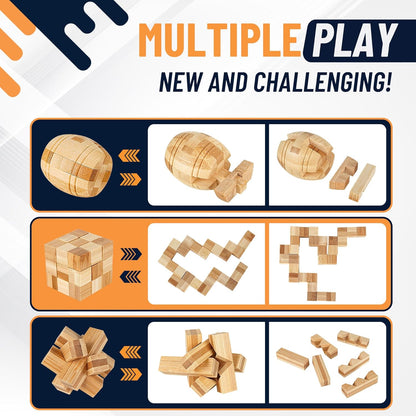Wooden Brain Teaser Puzzles, 12pcs 3D Brain Teasers for Adults Teens Kids, Logic Mind Puzzle Box Lock Toy Removing Assembling Gift Set, Small Unique IQ Hand Puzzles