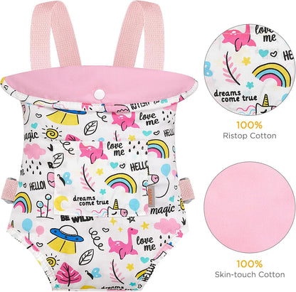 GAGAKU Baby Doll Carrier for Little Girls, Reborn Doll Accessories for Toddlers 3+ Years Old, Kids Toy Baby Dolls Sling Carrier - Pink - Moonflower