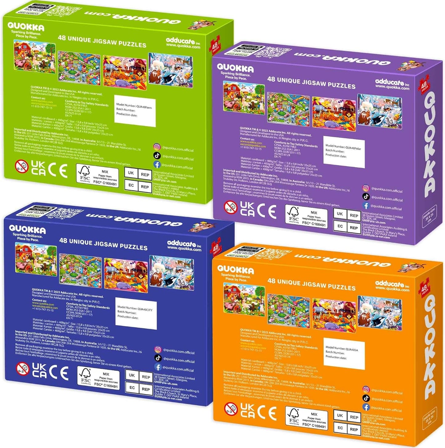 QUOKKA Puzzles for Kids Ages 4-6 – 4 x 48 Pieces Jigsaw Puzzles for Toddlers 2-4 – Children's Game Ages 3-5 for Learning Farm Animals – Educational Preschool Toy for Boys and Girls 4-8 Years Old