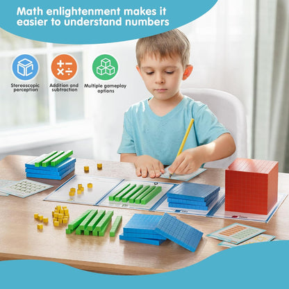 Set of 2 Base Ten Blocks Plastic 306 pcs Place Value Blocks Math Manipulatives Kindergarten Counting Cubes for Kids Math Early Counting Math Toy for 1st Grade