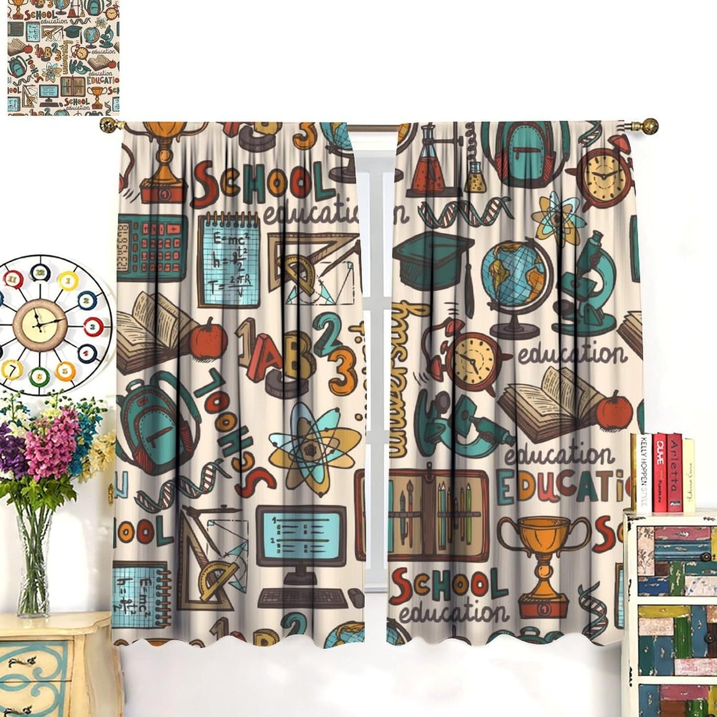 Science Physics Window Curtains, Abstract Math Chemistry Curtain Scientist Graffiti Print Window Treatments for Kids Teens Bedroom Living Room Kitchen Set 2 Panels,42x63 Inches