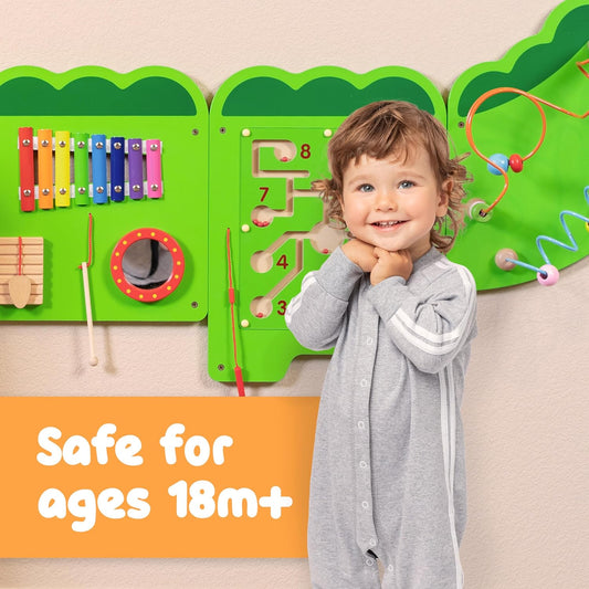 Spark & Wow Crocodile Activity Wall Panels | Light Green | Ages 18m+ | Montessori Sensory Wall Toy | 9 Activities| Busy Board Toys for Toddlers