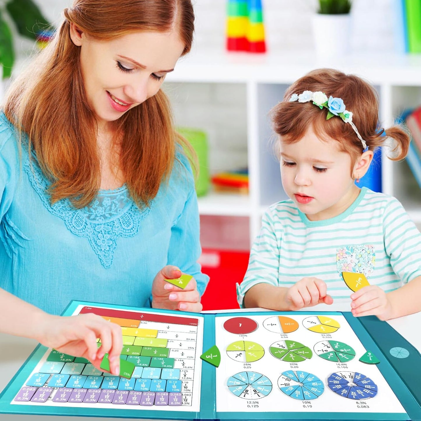 Magnetic Fraction Educational Puzzle Fraction Tiles and Circles, Equip Magnetic Score Disk Demonstrator,Math Manipulatives Enhance Early Primary School Students Mathematical Skills