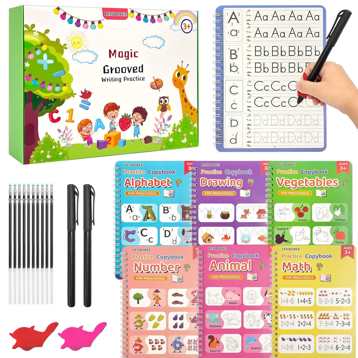 6 Pack Magic Grooved Writing Practice Books Reusable Magical Handwriting Practice for Kids Ages 3-8 Kindergarten Back to School Educational Gift Preschool Valentines Classroom Gift