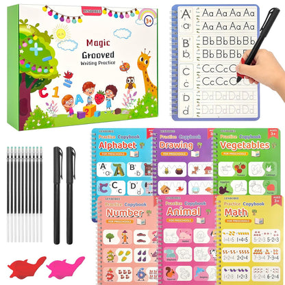 6 Pack Magic Grooved Writing Practice Books Reusable Magical Handwriting Practice for Kids Ages 3-8 Kindergarten Back to School Educational Gift Preschool Valentines Classroom Gift