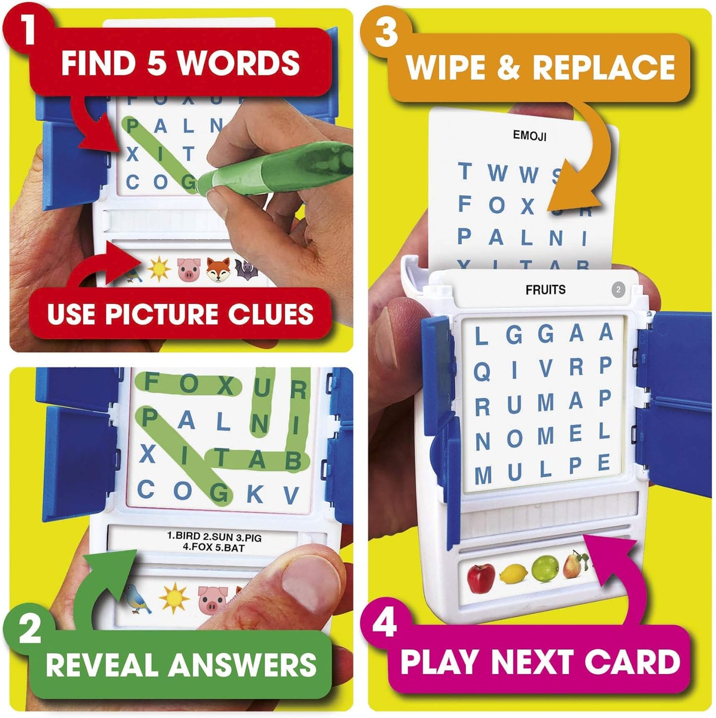 100 PICS Brain Teasers Travel Game - Solve 100 Puzzles | Flash Cards with Slide Reveal Case | Card Game, Gift, Stocking Stuffer | Hours of Fun for Kids and Adults | Age 6+