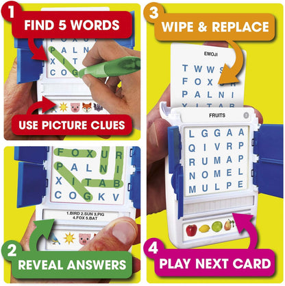 100 PICS Brain Teasers Travel Game - Solve 100 Puzzles | Flash Cards with Slide Reveal Case | Card Game, Gift, Stocking Stuffer | Hours of Fun for Kids and Adults | Age 6+