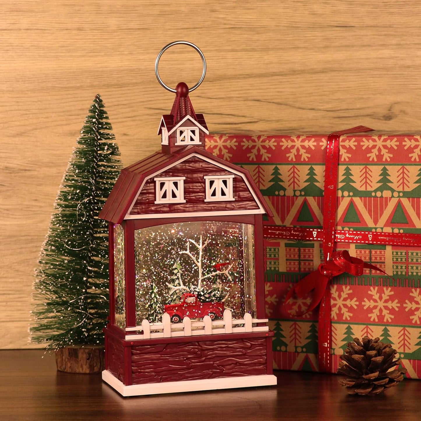 Eldnacele Musical Snow Globe Lantern with Timer, Lighted USB/Battery Operated Swirling Singing Water Glittering Lantern, Snow Globes for Adults and Kids Christmas Decoration- Santa