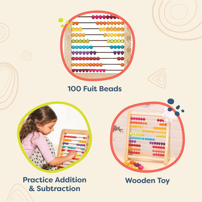B. toys – Fruity! Wooden Abacus for Kids Classic Math Learning Toy with 100 Beads Educational for Addition, Subtraction Numbers & Counting 18+ Months