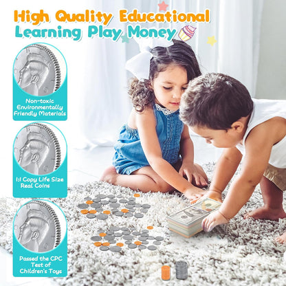 Quiet Flower Learning Pretend Play Coin, Copy Pretend Coins Toys for Kids, Prop Fake Coins and Banking Play Toys Set(200pcs)