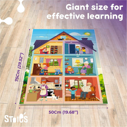 Stoie's Giant Floor Puzzle for Kids Ages 1-3 - My House Theme with 7 Different Rooms - Aids in Developing Fine Motor Skills and Critical Thinking - Made with Durable, Ecological Materials