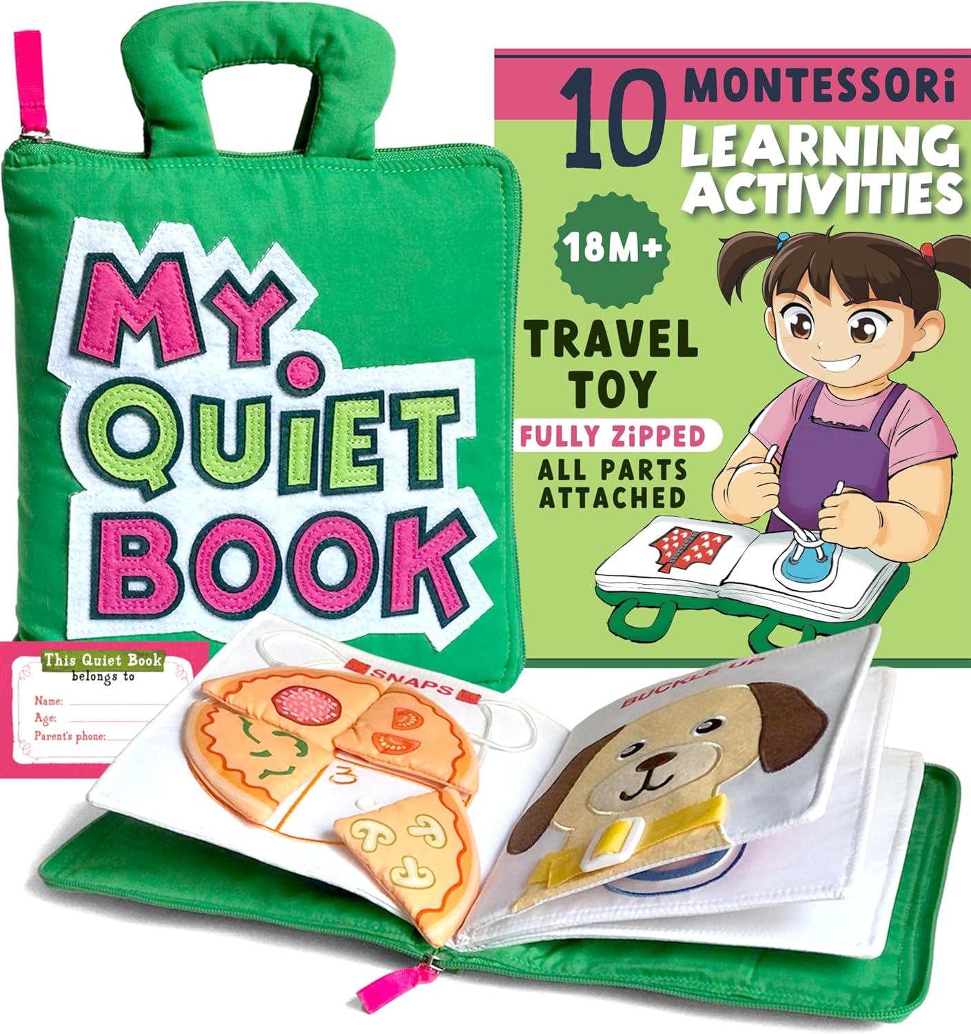 BAVY My Quiet Book - Toddler Plane Activities, Car Airplane Montessori Busy Board Book for Toddlers 1-3 - No Parts to Get Lost - Gifts for 1 2 3 4 Year Old Girl, Birthday Gifts Toys Age 2-4
