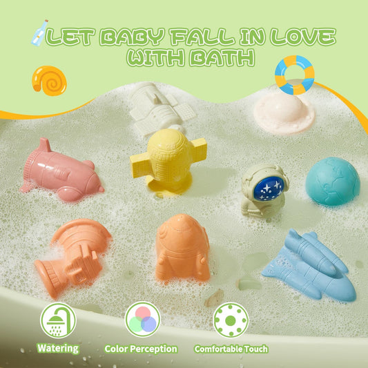 Toddler Bath Toys for Kids, Mold Free Bath Toys Silicone Color and Shape Sorting & Stacking Toys with 20 Textured Floating Pieces and Storage Bag, Early Learning Educational Sensory Toys for Toddlers