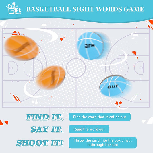 GiftAmaz Sight Words Games, Basketball Flash Cards Letters Learning Game, Toddler Classroom Reading Letters Phonic Spelling Toy, Montessori BoxInPlay, Educational Cardboard Birthday Toy for Kid