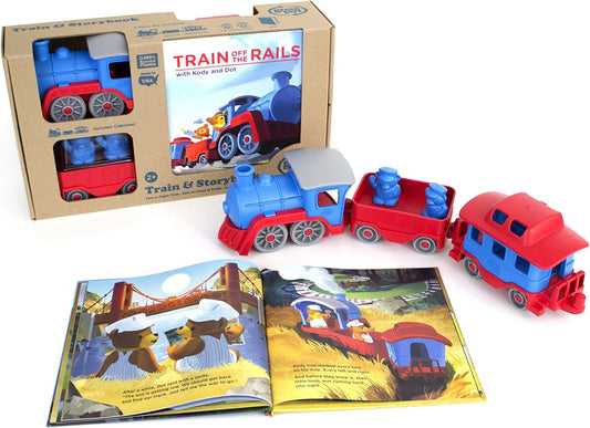 Green Toys Train & Storybook Set - Pretend Play, Motor Skills, Reading, Kids Toy Vehicle Gift Set. No BPA, phthalates, PVC. Dishwasher Safe, Recycled Materials, Made in USA.