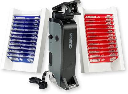 Carson MicroFlip 100x-250x, LED UV Pocket Microscope with Smartphone Clip, STEM Education (MP-250)
