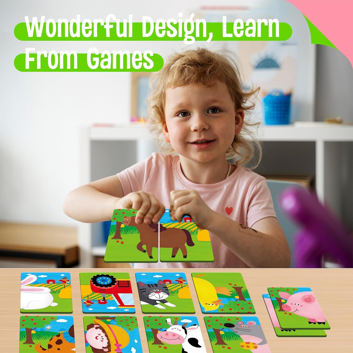 SpriteGru Jungle Animal Memory Game, 28 Chunky Cards Wild Animal Head Tail Matching Game 1-5 Players Memory Matching Game for Age