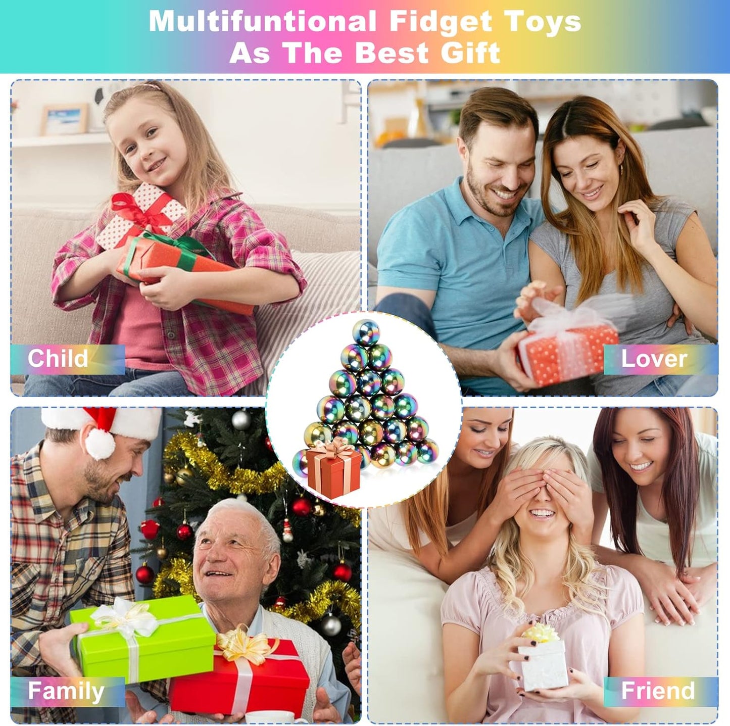 21Pcs Magnet Rainbow Ball Fidget Toy, DIY Hematite Stones Toys for Adults, Science Kit for Anxiety Relief, Magnetic Rattle Snake Birthday Easter Gift Egg Filler Stuffer Party Favors