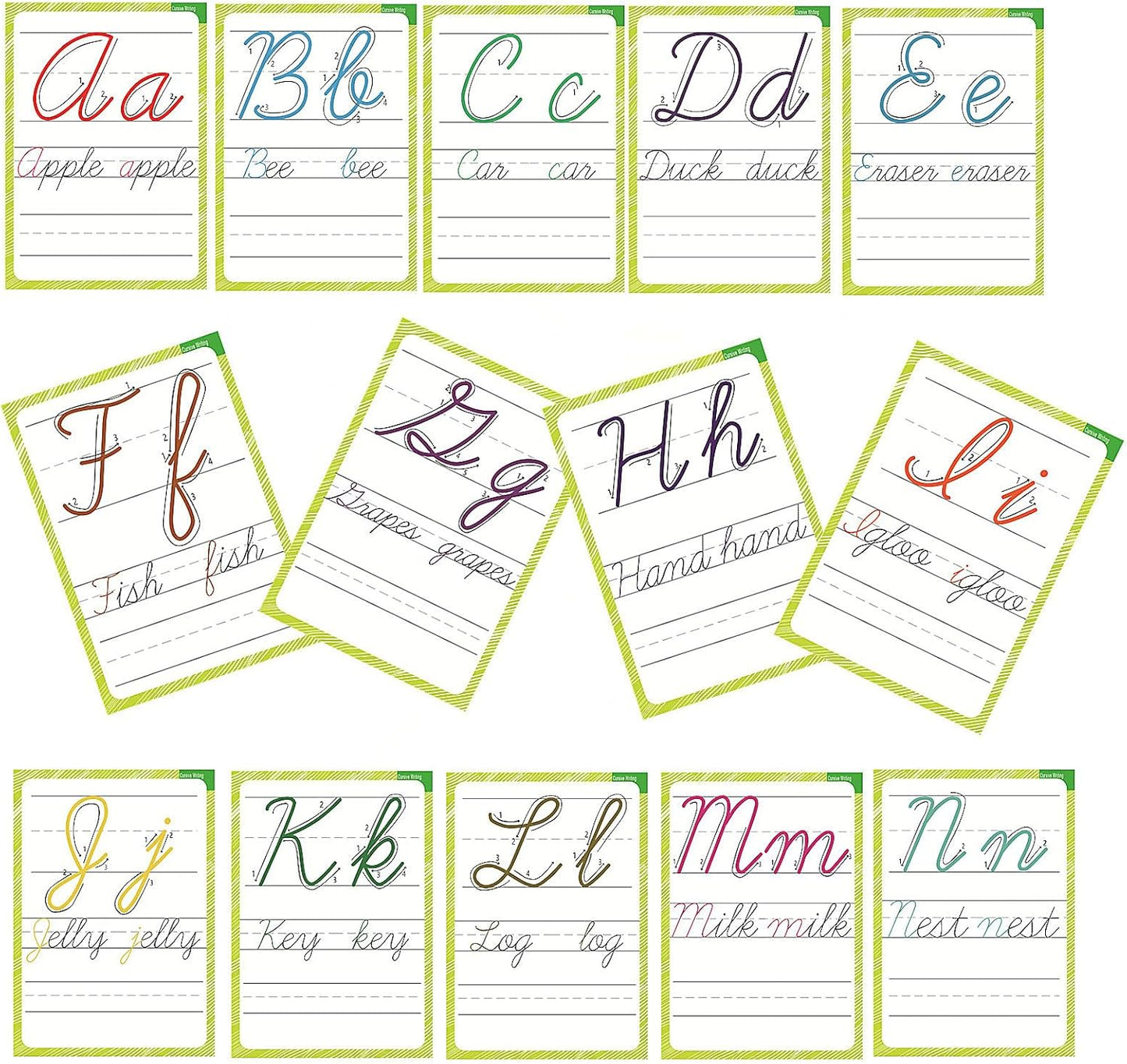 English Letters Cursive Flashcards, Uppercase&Lowercase Cursive Letter Tracing Practice, Montessori Cursive Handwriting Alphabet Flashcard, for Homeschool&Classroom Visual Wall Cards,Teacher Tool