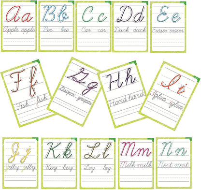 English Letters Cursive Flashcards, Uppercase&Lowercase Cursive Letter Tracing Practice, Montessori Cursive Handwriting Alphabet Flashcard, for Homeschool&Classroom Visual Wall Cards,Teacher Tool