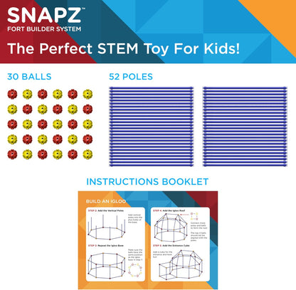SNAPZ Ultimate Fort Builder Kit for Kids 8-12 - Sturdy Fort Building Kit for Kids 4-8 - Make & Build Ball & Stick Fort Set - Indoor STEM Tent Fort Making Toy