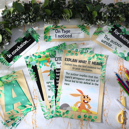 Outus 36 Pcs RACES Writing Strategy Bulletin Board Set, Alphabet Cutout Poster Sentence Starters Cards for Elementary School Classroom, Writing Display Wall Decoration Teacher Supply(Greenery)