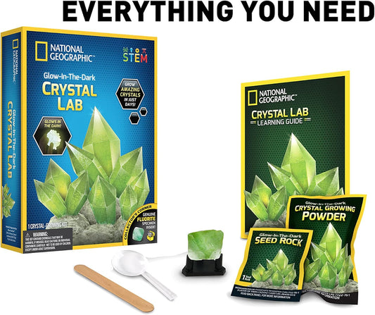 National Geographic Crystal Growing Kit for Kids - Educational Science Kits for Kids Age 8+ with 3 Crystals, 4 Genuine Gemstones and Light-Up Base | STEM Gifts for 8+ Year Old Boys and Girls