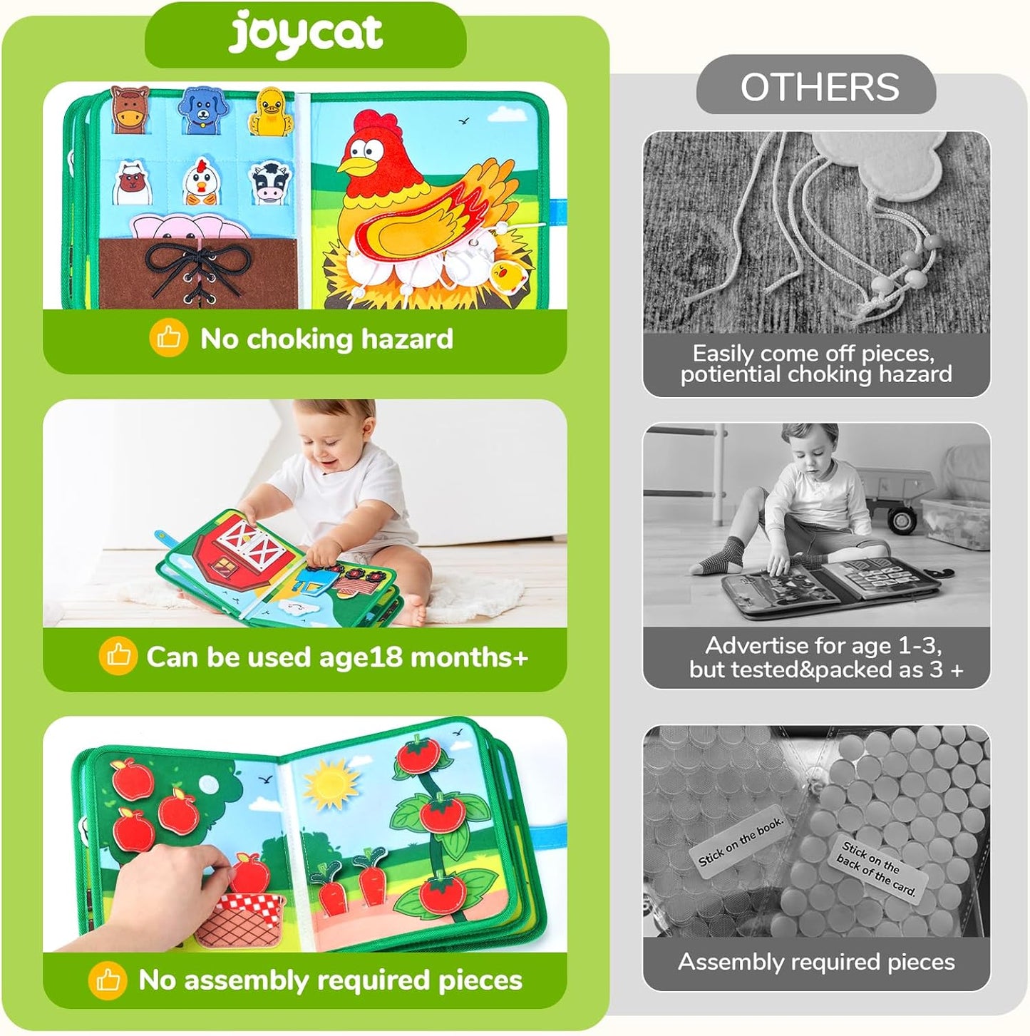 JoyCat Ocean Busy Book for Toddlers 1-3 - Travel Toy Activity Book for 1 2 3 Year Old Boys Girls, Educational Travel Toy with Sea Animals & Life Skills, Easter Basket Stuffers Kid, Autism Sensory Toys