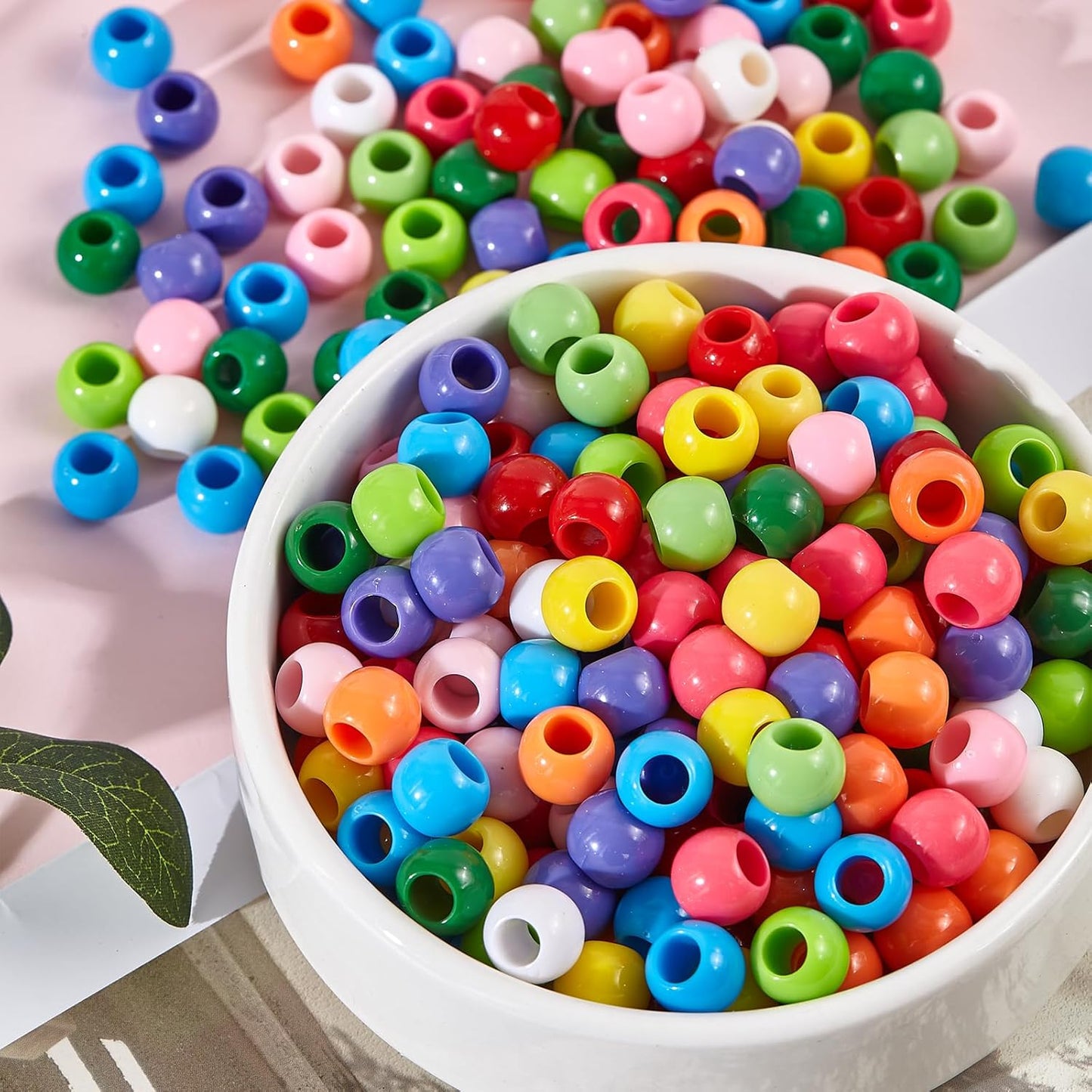 160pcs 12mm Plastics Acrylic Beads Mix 10 Color Large Hole Hair Beads(Hole:5.5mm)