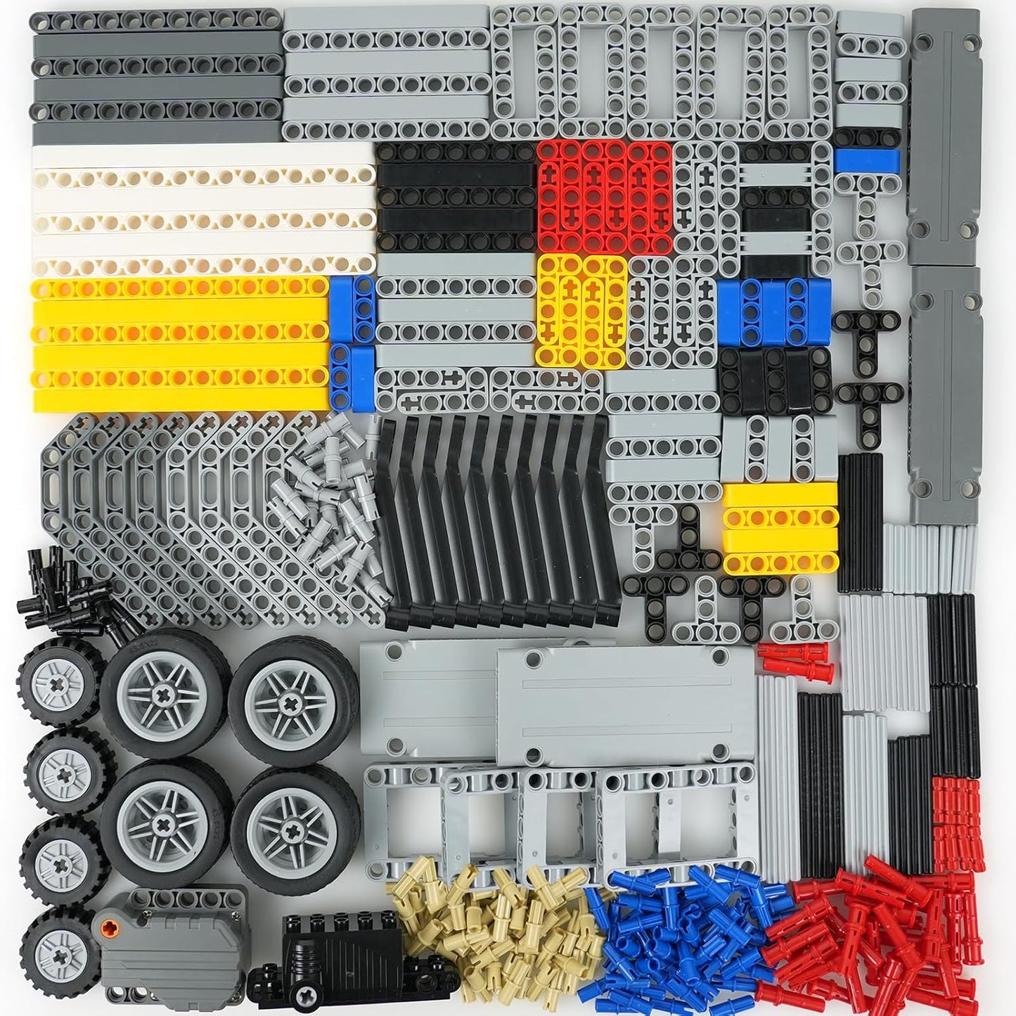 MALEKO Technical Gears-Axles-Pins-Wheel Set, 800+ Piece Technical Parts Compatible with Major Brands, Building Block Accessories Kit-Motor, Wheels, Chain Link Connector, Tires