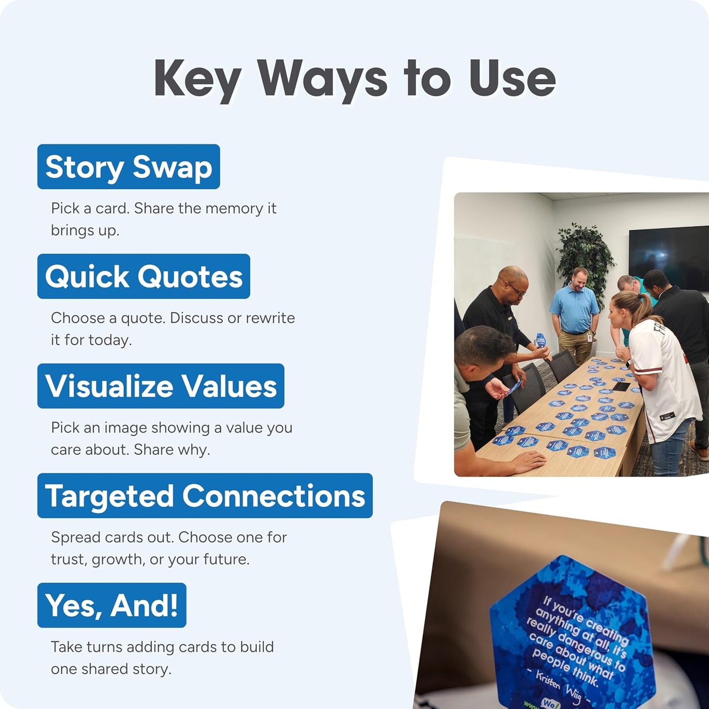 We! Connect Cards - Conversation Cards to Build Trust & Connection - Ideal Office Games, Ice Breakers & Educational Team Building Games - Featured by TEDx (60 Color-Coded Pieces)
