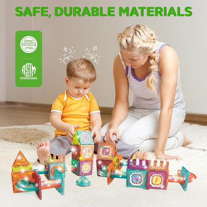 Contixo STEM Building Toys - 110 pcs Marble 3D Magnetic Run Tiles Learning Stacking Educational Building Blocks Set, Creativity Beyond Imagination, Inspirational, Recreational Toy for Kids