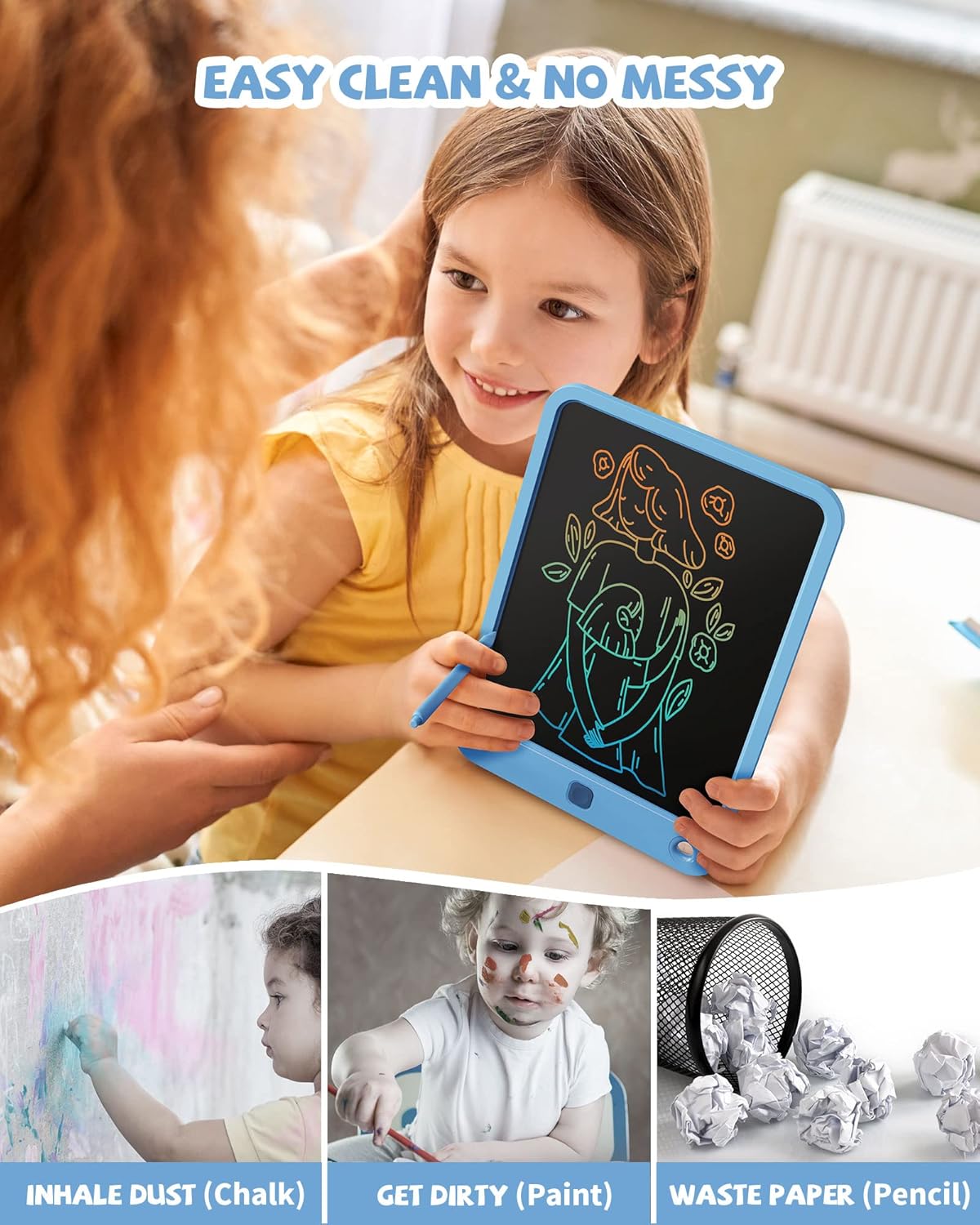LCD Writing Tablet 10 Inch, Toys for 3 4 5 6 7 8 9 10 Year Old Boys Girls, Colorful Doodle Board Drawing Tablet, Gift for Boys Toddlers Age 3-12 Years, Memo Board, Drawing Pads with Lanyard(Blue)