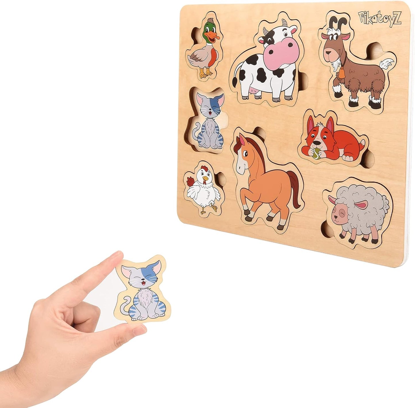 Pikatoyz® Wooden Puzzles for Toddlers 1-3 – Montessori Educational and Learning Toys – Wooden Baby Puzzle for Kids 1 Year and Up – Developmental Toys – Baby Puzzles for Early Learning
